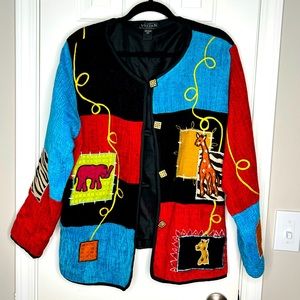 First Vision by Shirin Vintage Patchwork Safari Animal Blazer Coat Jacket